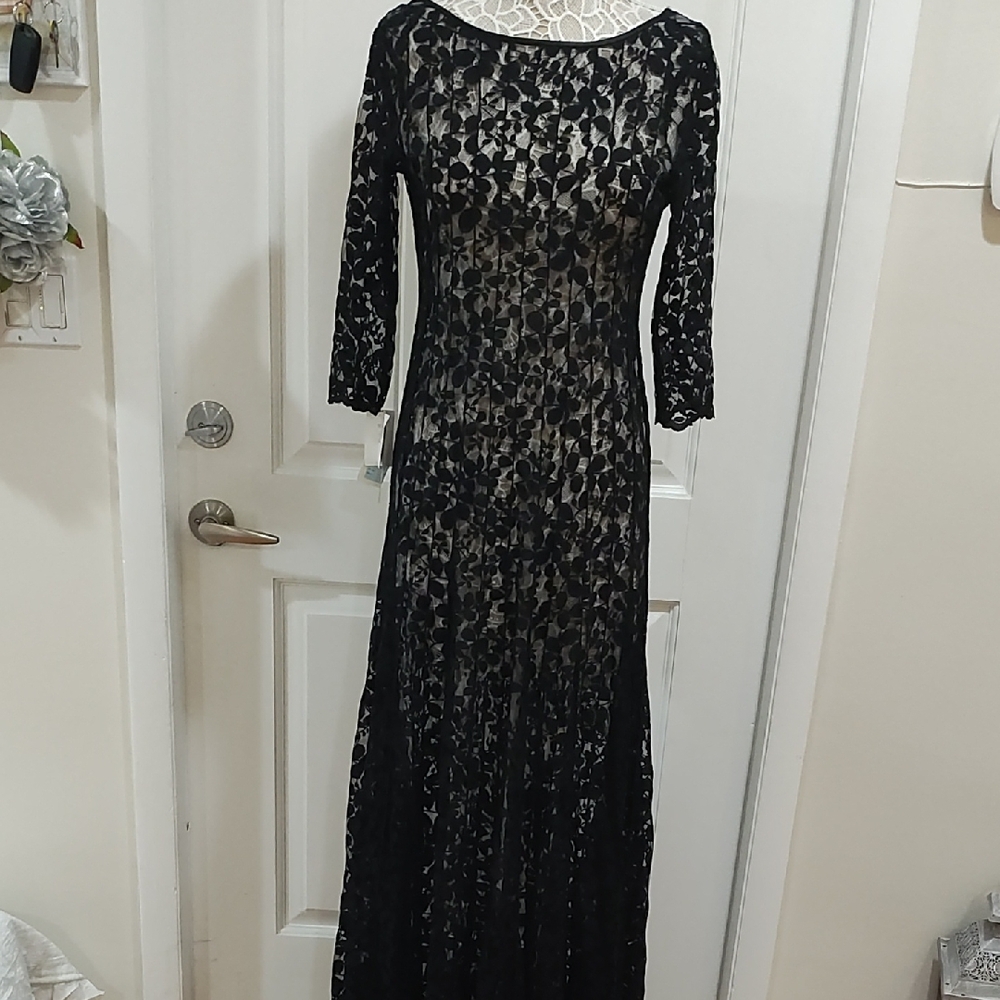 Teri Jon Black Lace Long Sleeve Dress